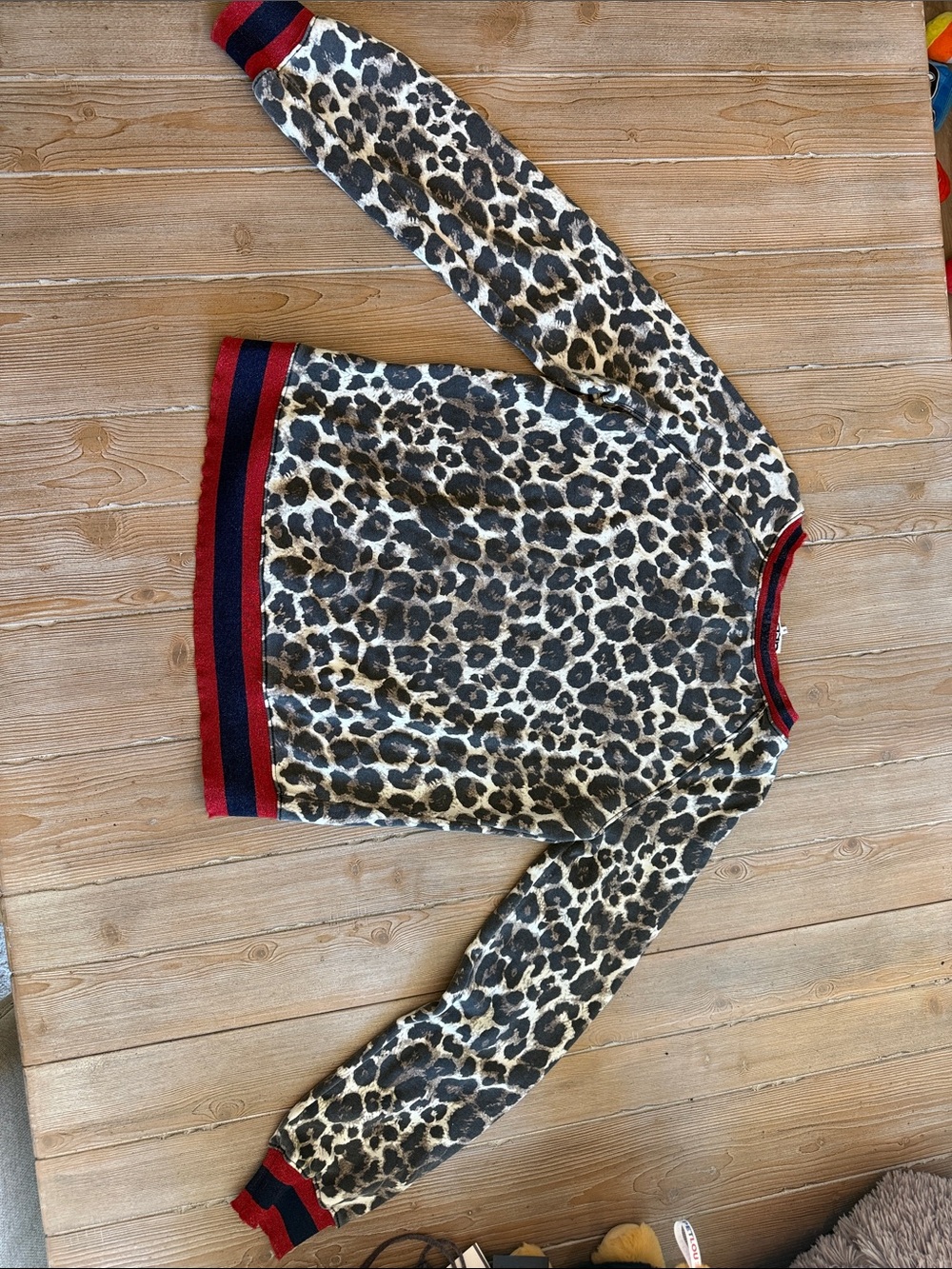 Pam & Gela Leopard Print Knit Top with Red and Navy Trim - Picture 2 of 2
